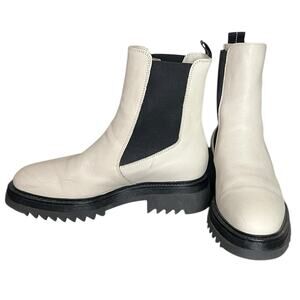 JONES BOOTMAKER Denno Off White Leather Chunky Chelsea Boots Women's Size 8